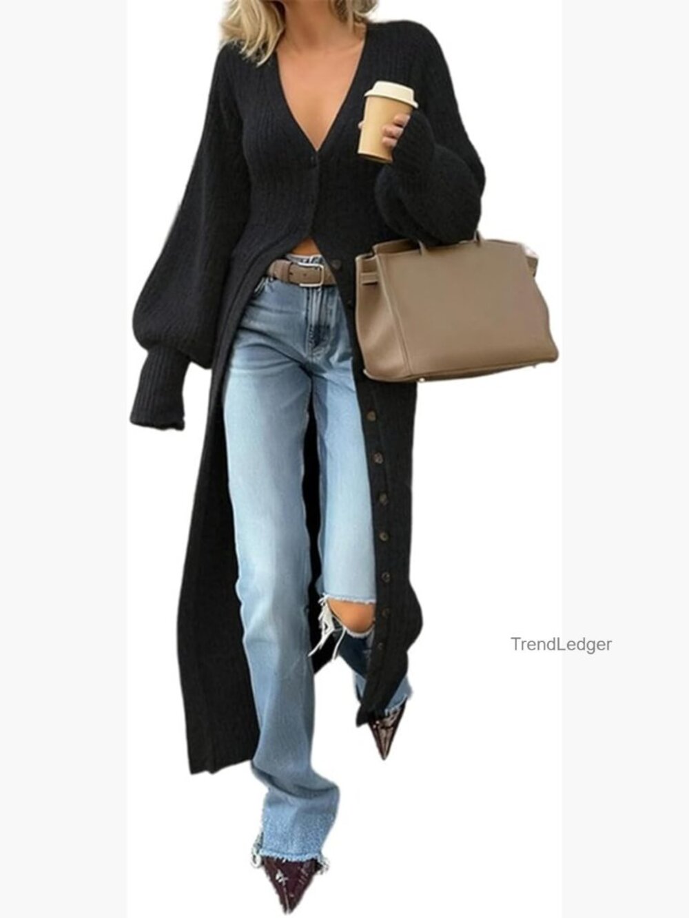 Chunky Knit V-Neck Button Down Long Cardigan Maxi Coat Sweater Dress